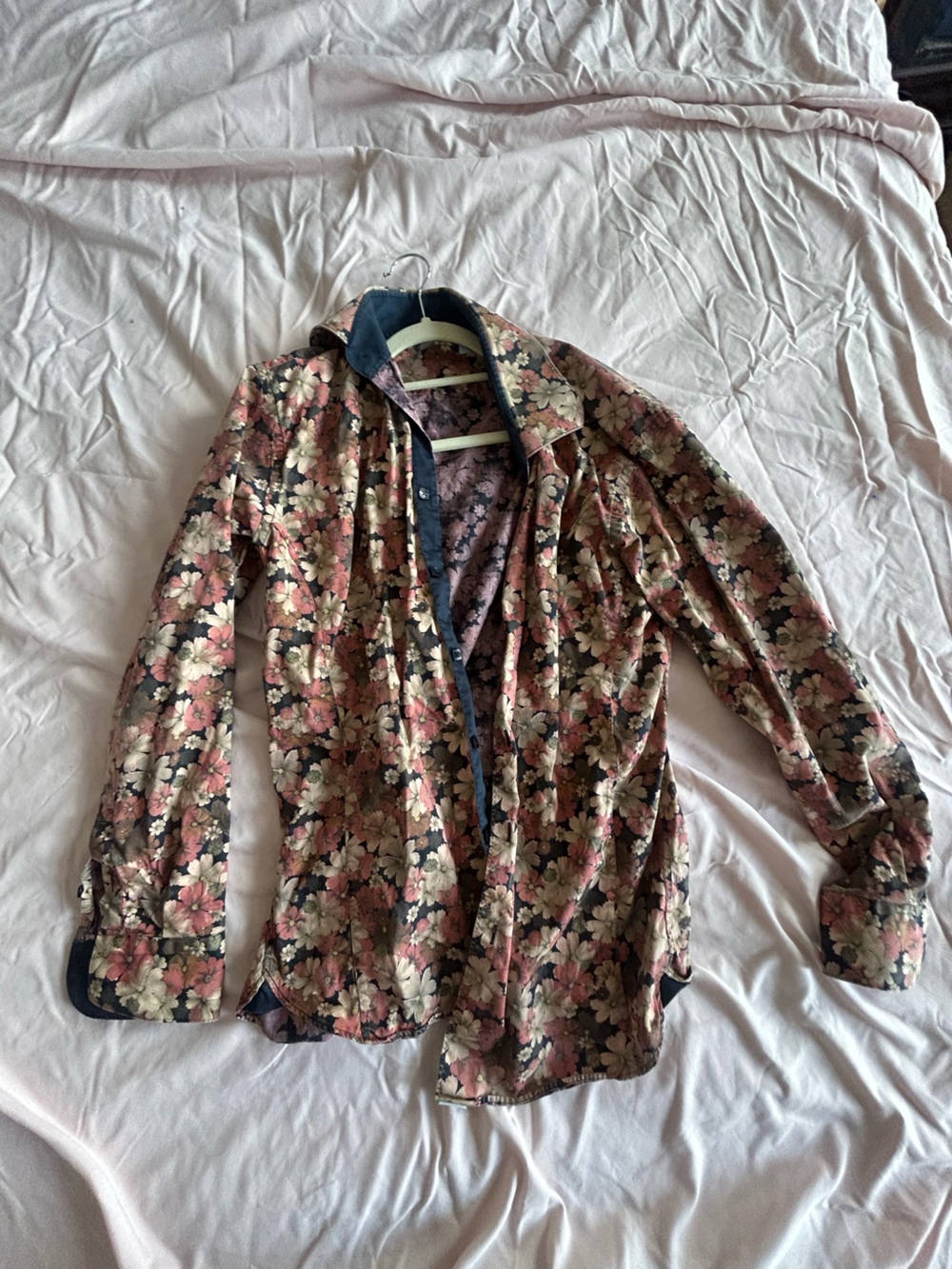 Floral Button-Down Shirt in Pink and Black